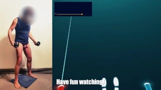 Expert Beat Saber player enjoying a remote-controlled vibrator for extra VR immersion