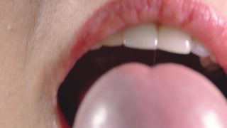 Close up blowjob, playing with my husbands hard cock head