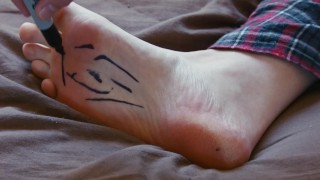 Cute Male Feet Tickled With Sharpie