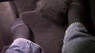 Driving my car in the snow in NYC on my carpeted fur pedals.