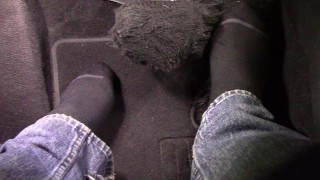 Driving my car in the snow in NYC on my carpeted fur pedals.