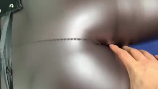 Playing a bubble ass in leather leggings