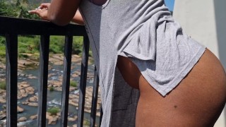 Exhibitionist Hot Latina on a HOTEL BALCONY Flashing Her THICK BOOTY - UPSKIRT No PANTIES