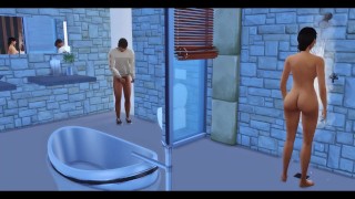 Step Bro caught watching Step Sis in the shower - cumshot