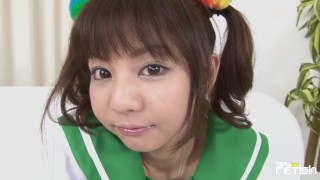 Horny Japanese college chick gets naughty and shows her shaved cunt