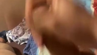 evening handjob with thick cum