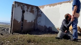 cruising silver daddy meets boy on the beach outdoor blowjob