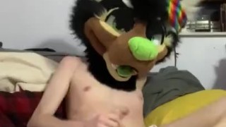 Furry twink fucks his tight ass