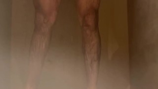 Jerking off and cumming in the gym shower