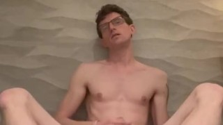 Twink boy jerks off in bathroom