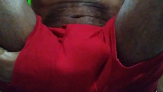 Getting excited in red shorts