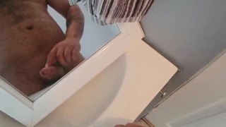 Hairy guy jacks off during family dinner 