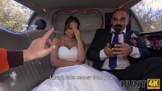 HUNT4K. Random passerby scores luxurious bride in the wedding limo
