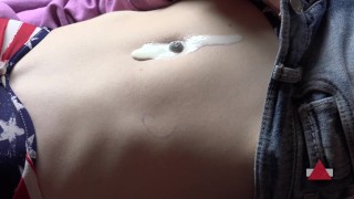 Creamy Belly Button Leads to Cumshot on Ass