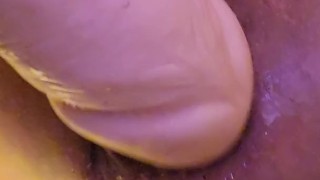 Close up of my asshole being fingered and stretched wide with huge dildo