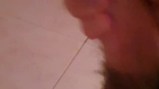 Big cock cums in the shower