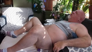 Bear jerks on a chaise lounge and shoots