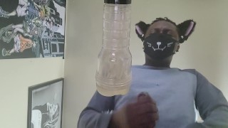 Black catboy cums loudly after fucking fleshlight