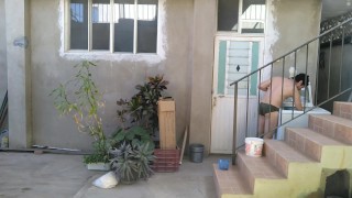 Naked hot neighbour hanging out the washing