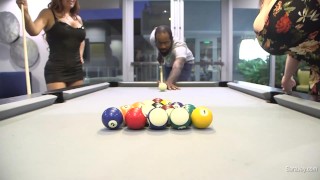 Pool Players Sara Jay and Nicky Ferrari Handle A Thick Stick