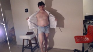 A Clean Dude in Tight Jean Cutoffs & A Bright White Leather Jacket Exposes Hard Italian Cock!