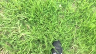 TINY WHITE ANKLE SOCKS - AMAZING TICKLE TOOL PICKED UP WHILE WALKING - MANLYFOOT - 🪶 🦶