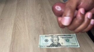 Horny Fag Wanking On $20 Dollars and Eating Cum