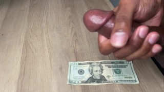 Horny Fag Wanking On $20 Dollars and Eating Cum
