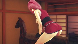 Sakura rubs her pussy on a wooden horse for bdsm