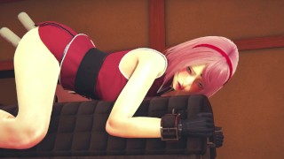 Double vibrator in Sakura's ass and pussy