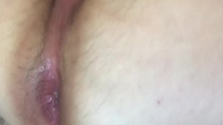 Gaping creamy hole with BBC dildo