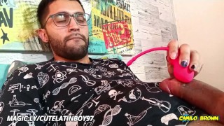 Massaging my big uncut cock with a strong vibrator until I peecum a nice one 🤤 It felt so damn good