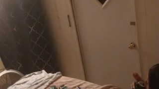 Beautiful white girl smokes in black night gown with a roommate part 1