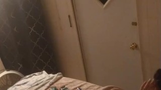 Beautiful white girl smokes in black night gown with a roommate part 1