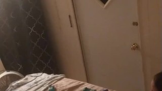 Beautiful white girl smokes in black night gown with a roommate part 2