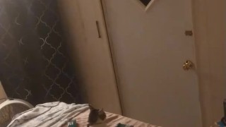 Beautiful white girl smokes in black night gown with a roommate part 2