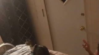 Beautiful white girl smokes in black night gown with a roommate part 2