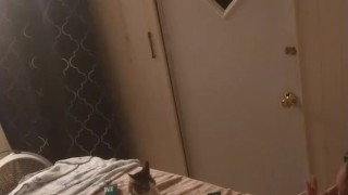 Beautiful white girl smokes in black night gown with a roommate part 3b