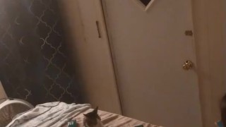 Beautiful white girl smokes in black night gown with a roommate part 3b