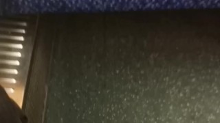 Horny uncut teen jerking and cumming on public train