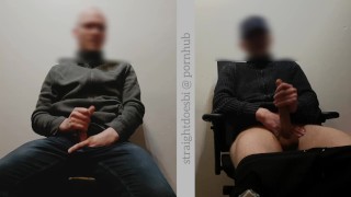two hot straight guys secretly jerk off together while girlfriends are downstairs