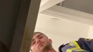Jacking dick in work uniform 