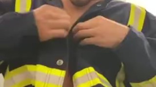 Jacking dick in work uniform 