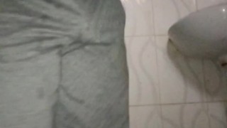 This young black stud is pissing handsfree wow... Dablackpee