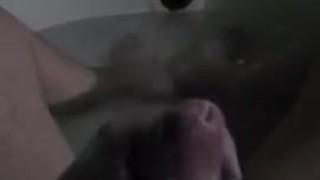POV Stroking pumped cock in tub