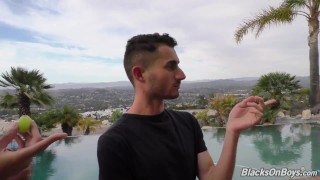 White boi worships two meaty black cocks by the pool then goes inside to get his butt destroyed