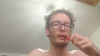 Skinny guy loves to spit and vape circles