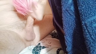 💦💦💦Close-up of a huge cock in the mouth of an obedient fucking Femboy 💦💦💦