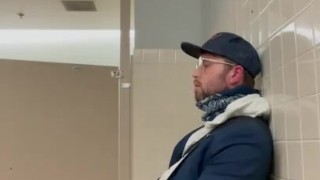 Risky Public Wank in Store Mens Room w/ HUGE Cum Spray 