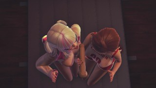 Double blowjob from schoolgirls in the gym